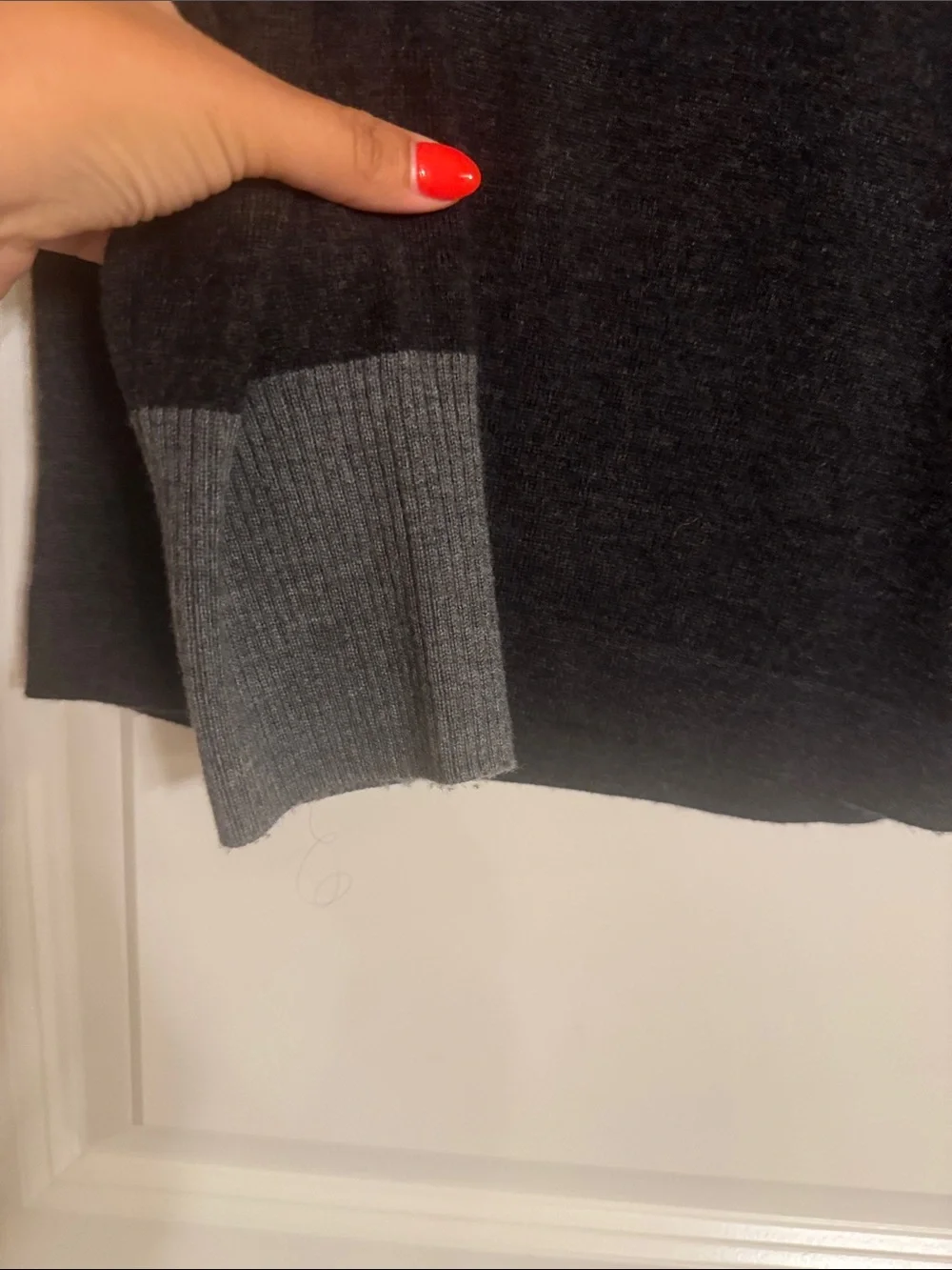 Burberry Charcoal V-Neck Logo Sweater with Red and Gray Trim